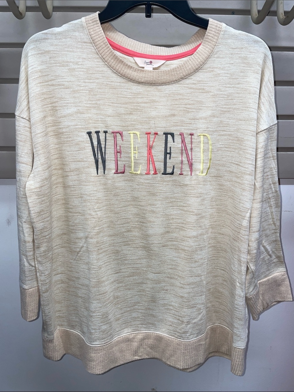 Secret Treasures Cream WEEKEND Embroidered Pullover